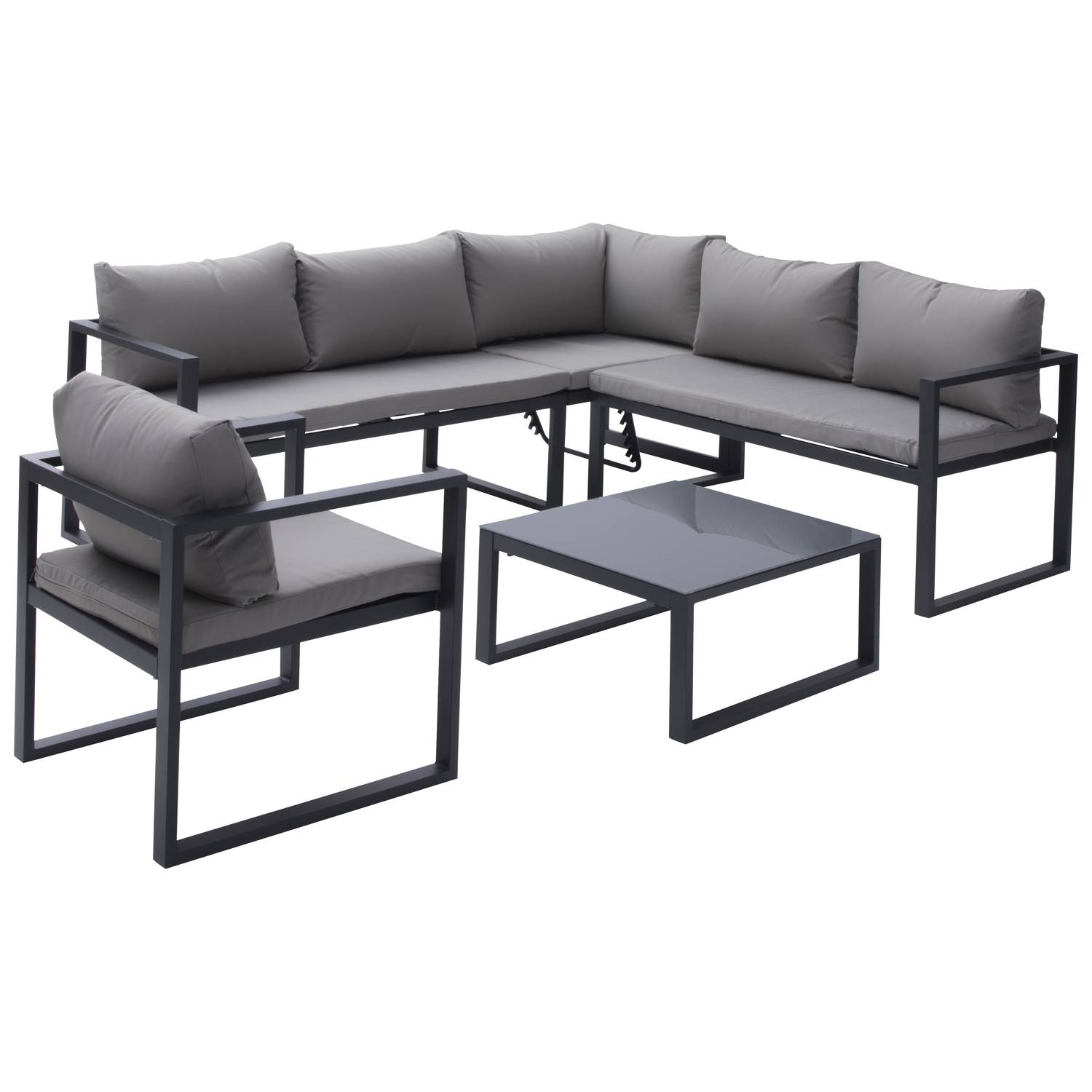 Happy Garden - Salon de jardin modulable IBIZA en tissu gris 7 places - aluminium anthracite - HAPPY GARDEN - Imagen 2