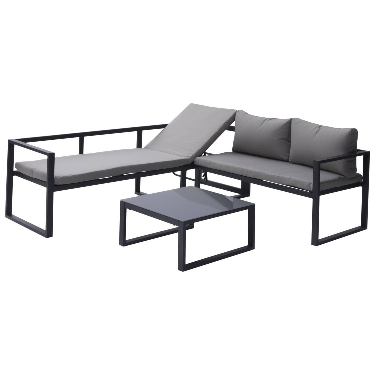 Happy Garden - Salon de jardin modulable IBIZA en tissu gris 7 places - aluminium anthracite - HAPPY GARDEN - Imagen 3
