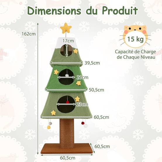 Arbre à Chat XXL de Noël 162 cm, 3 Condos, Ø19 cm Poteau à Griffer en Sisal, Arbre a Chat Maine Coon, Couvercle Amovible, Étoile en Sommet, Tour pour - Image 4