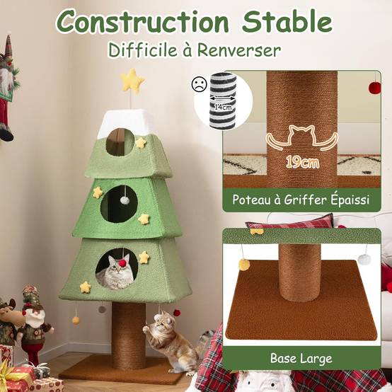 Arbre à Chat XXL de Noël 162 cm, 3 Condos, Ø19 cm Poteau à Griffer en Sisal, Arbre a Chat Maine Coon, Couvercle Amovible, Étoile en Sommet, Tour pour - Image 3