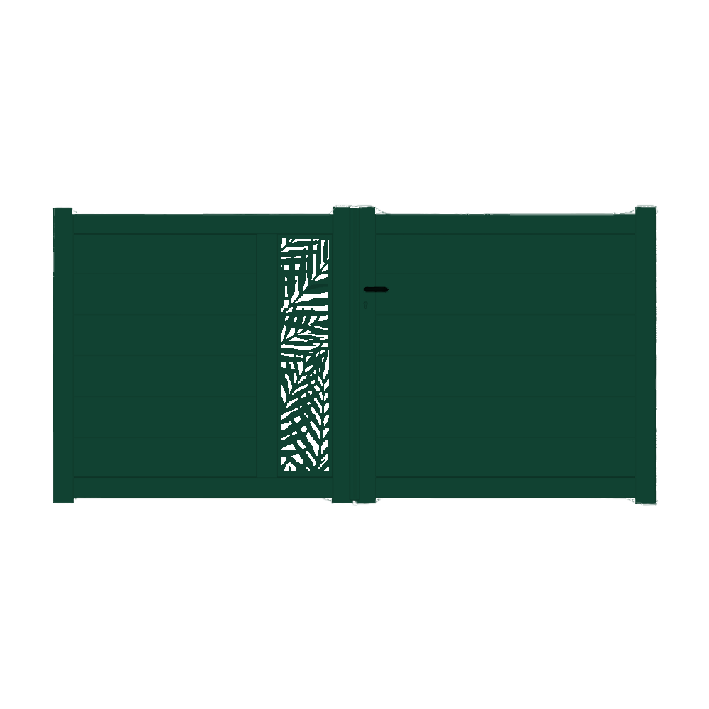 Portail Packit - Portail alu battant découpe laser en kit dim. L.3500 (entre piliers) x H.1500 mm  Vert (RAL 6005)