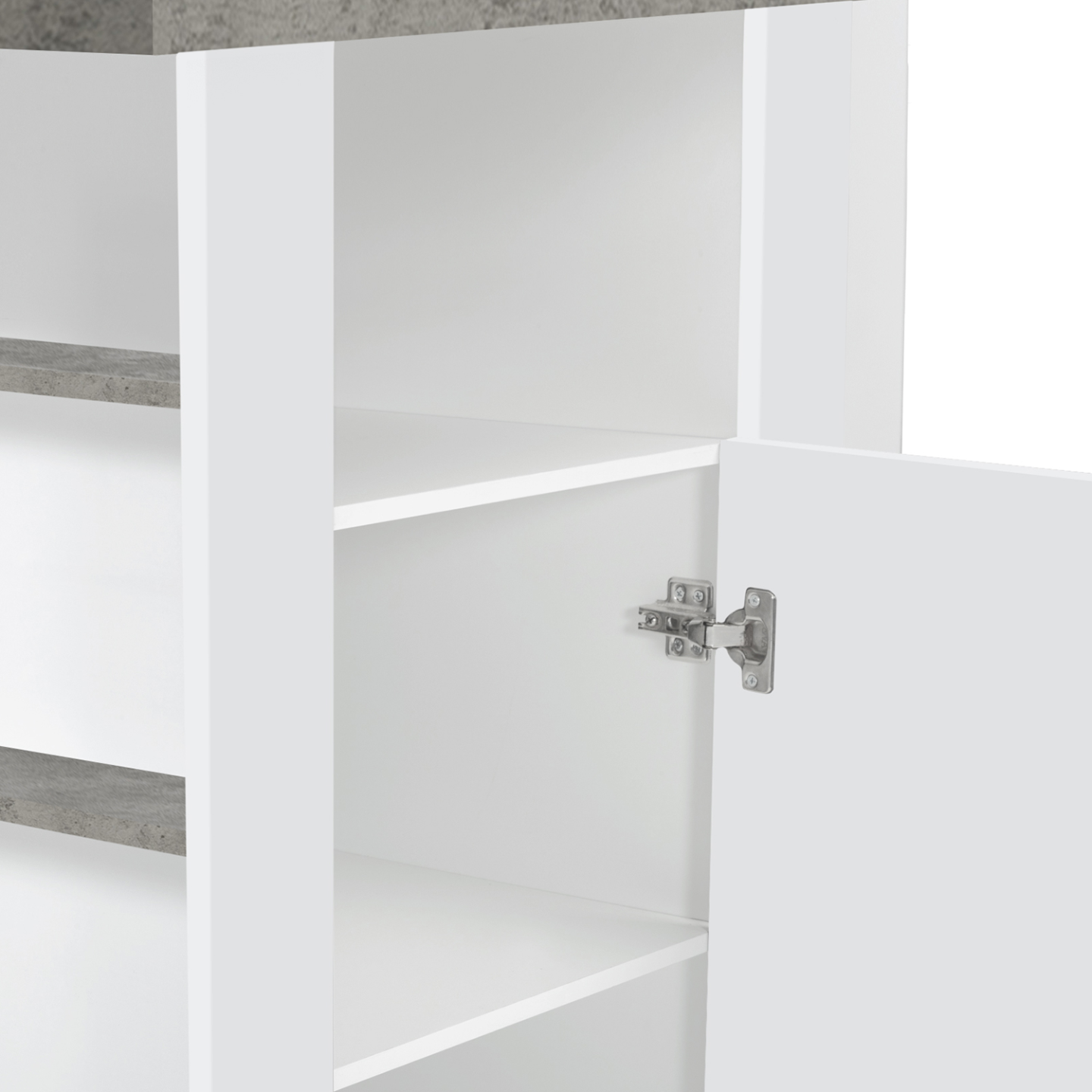 Ilot central UGO 110 cm plateau effet béton et blanc avec rangements - Image 8