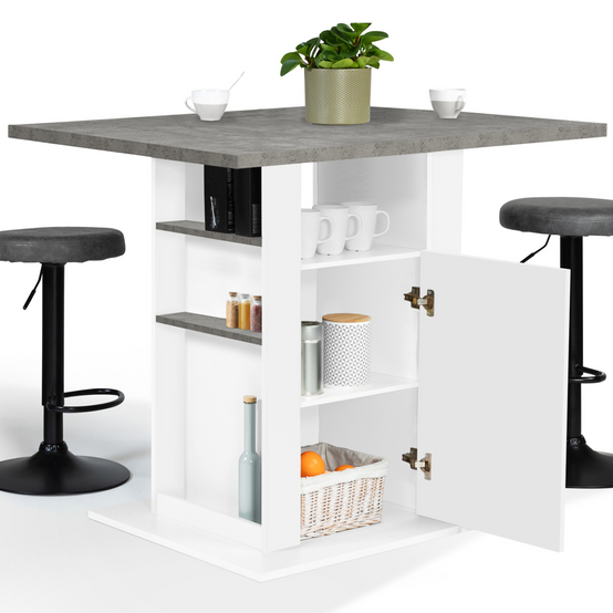 Ilot central UGO 110 cm plateau effet béton et blanc avec rangements - Image 4
