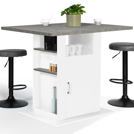 Ilot central UGO 110 cm plateau effet béton et blanc avec rangements - Image 2