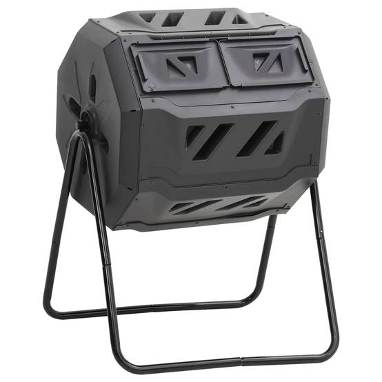 Composteur rotatif 160L double chambre pour jardinage facile Noir – ComfortXL Outdoor Living - Image 1