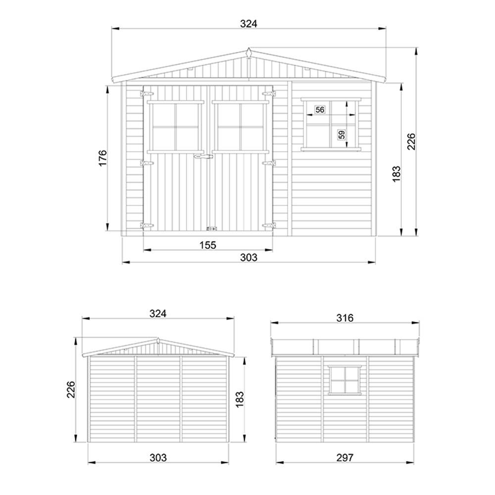 Timbela - Abri de Jardin en Bois Exterieur H226x316x324 cm / 9 m² avec les planchers imprégné - 17 mm d’épaisseur - Timbela M335+M335G - Imagen 5