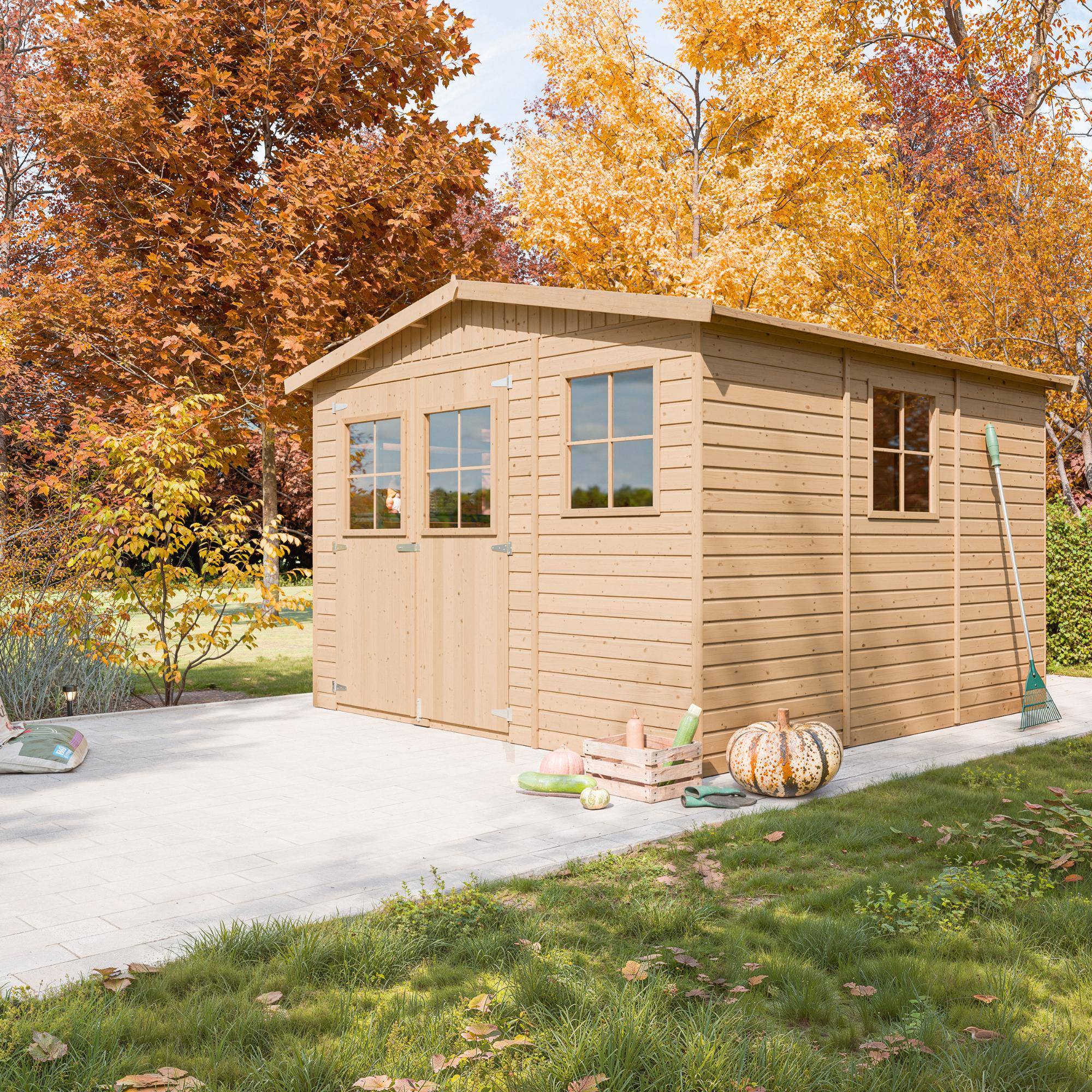 Timbela - Abri de Jardin en Bois Exterieur H226x316x324 cm / 9 m² avec les planchers imprégné - 17 mm d’épaisseur - Timbela M335+M335G - Imagen 1