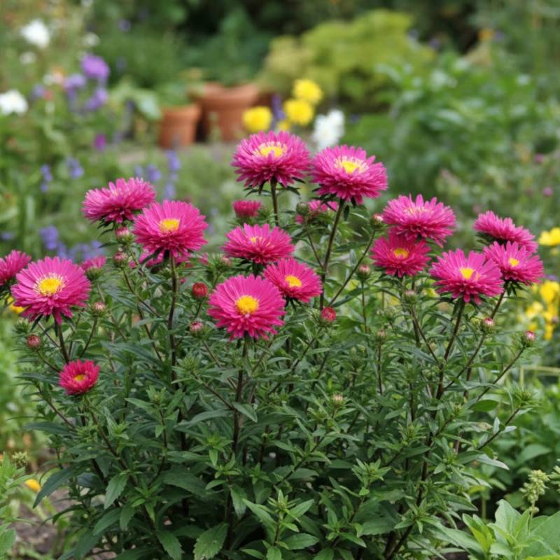 Aster grand d'automne Helen Ballard, Aster Novi-belgii à fleurs Rouge/ - feuillage Caduc - Godet - 5/20 cm - Imagen 1