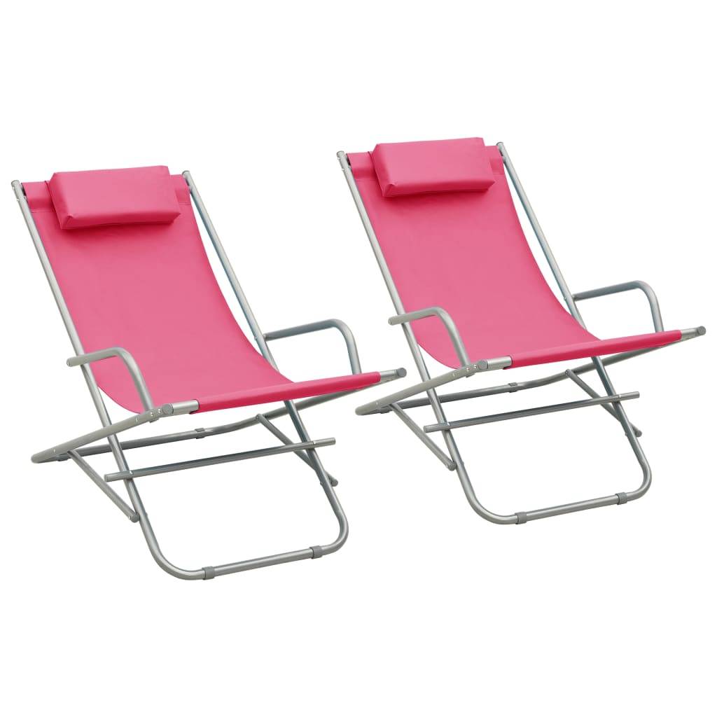 Maison Chic - 2 pcs Chais longue | Transat | Chaises à bascule Acier Rose - Image 2
