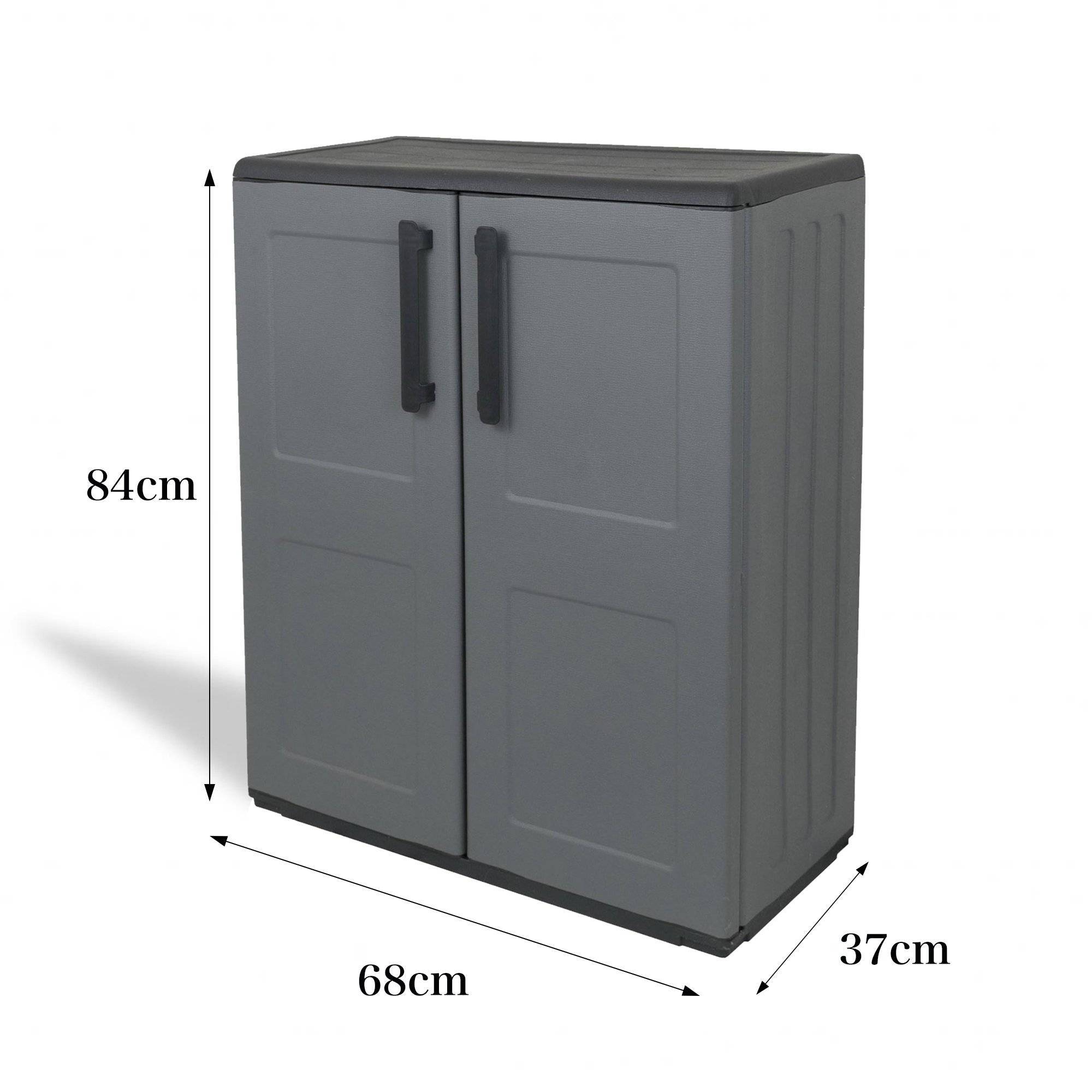Dmora - Armoire d'extérieur Dbavagnol, Armoire de balcon polyvalente, Armoire d'extérieur avec 2 portes, 68x37h84 cm, Finition à carreaux, Gris et Noir - Imagen 3