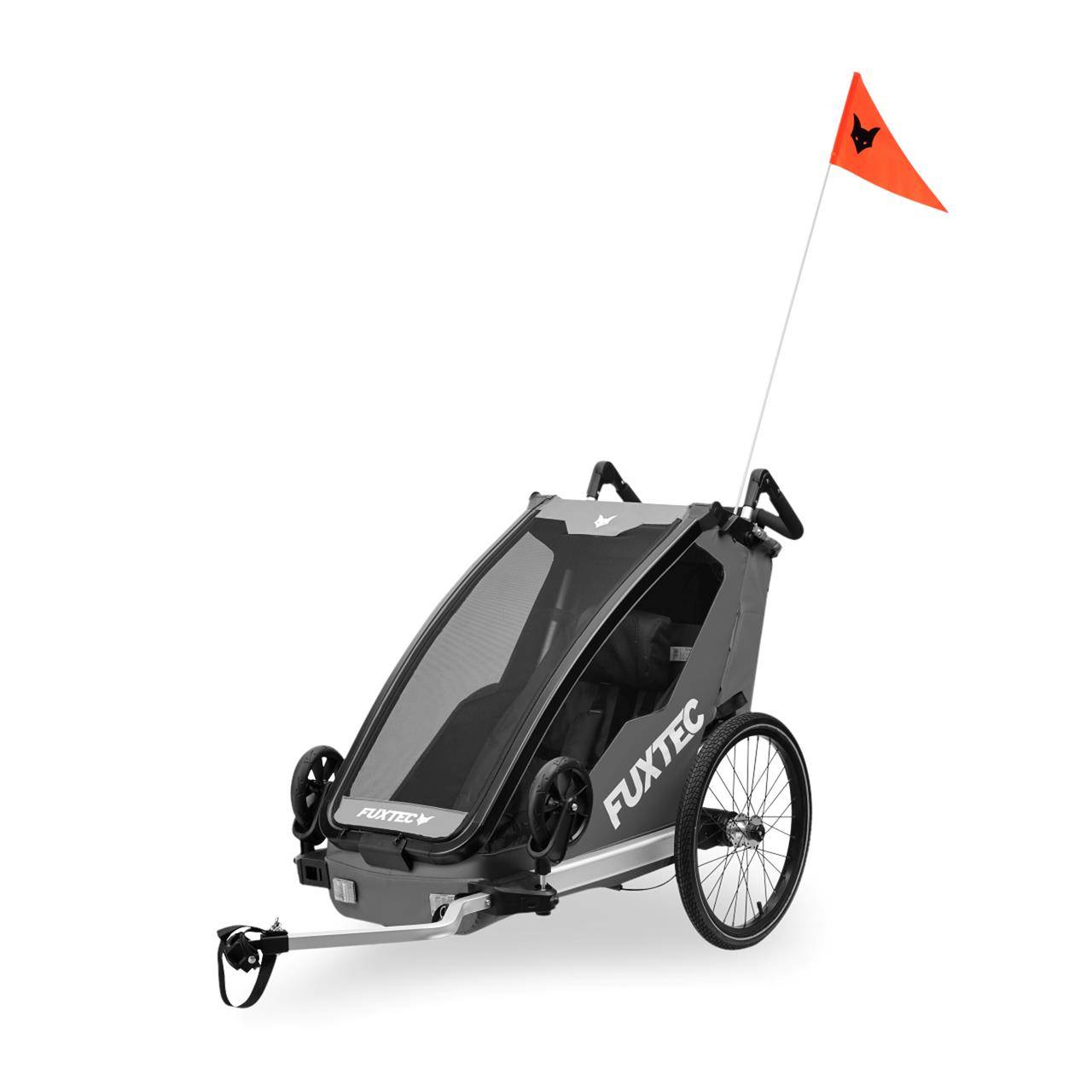 Remorque vélo enfant FUXTEC FX-FA1S Sport Cruiser Mini - poussette 2-en-1 pliable - roues gonflables - gris - Image 2