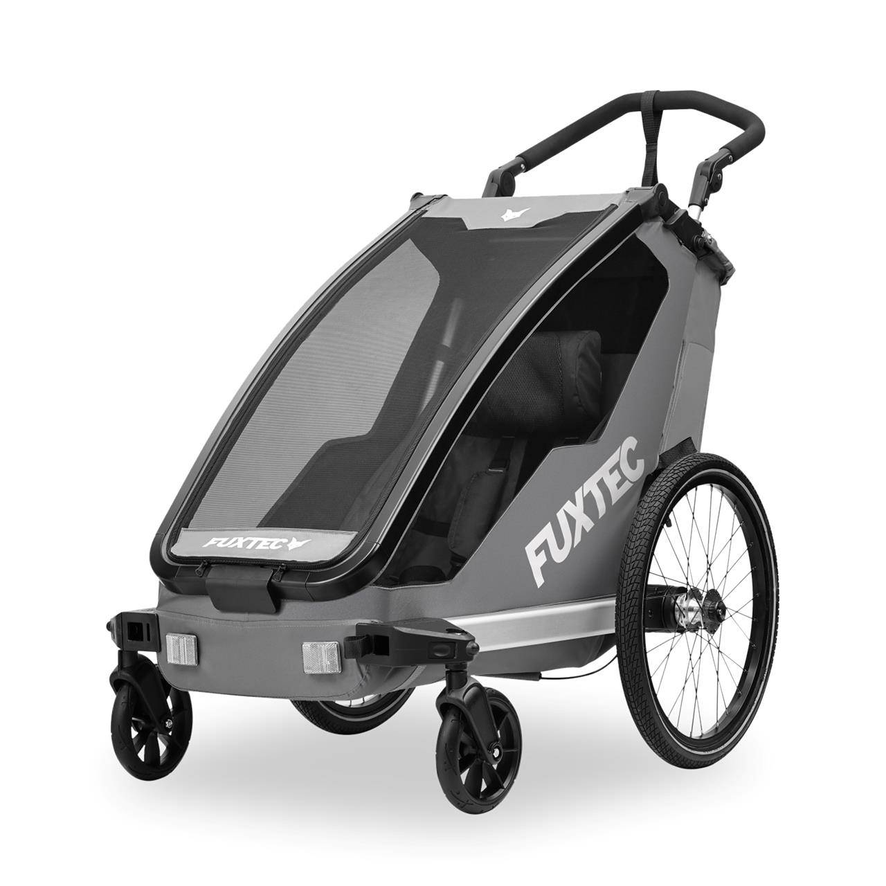 Remorque vélo enfant FUXTEC FX-FA1S Sport Cruiser Mini - poussette 2-en-1 pliable - roues gonflables - gris - Image 1