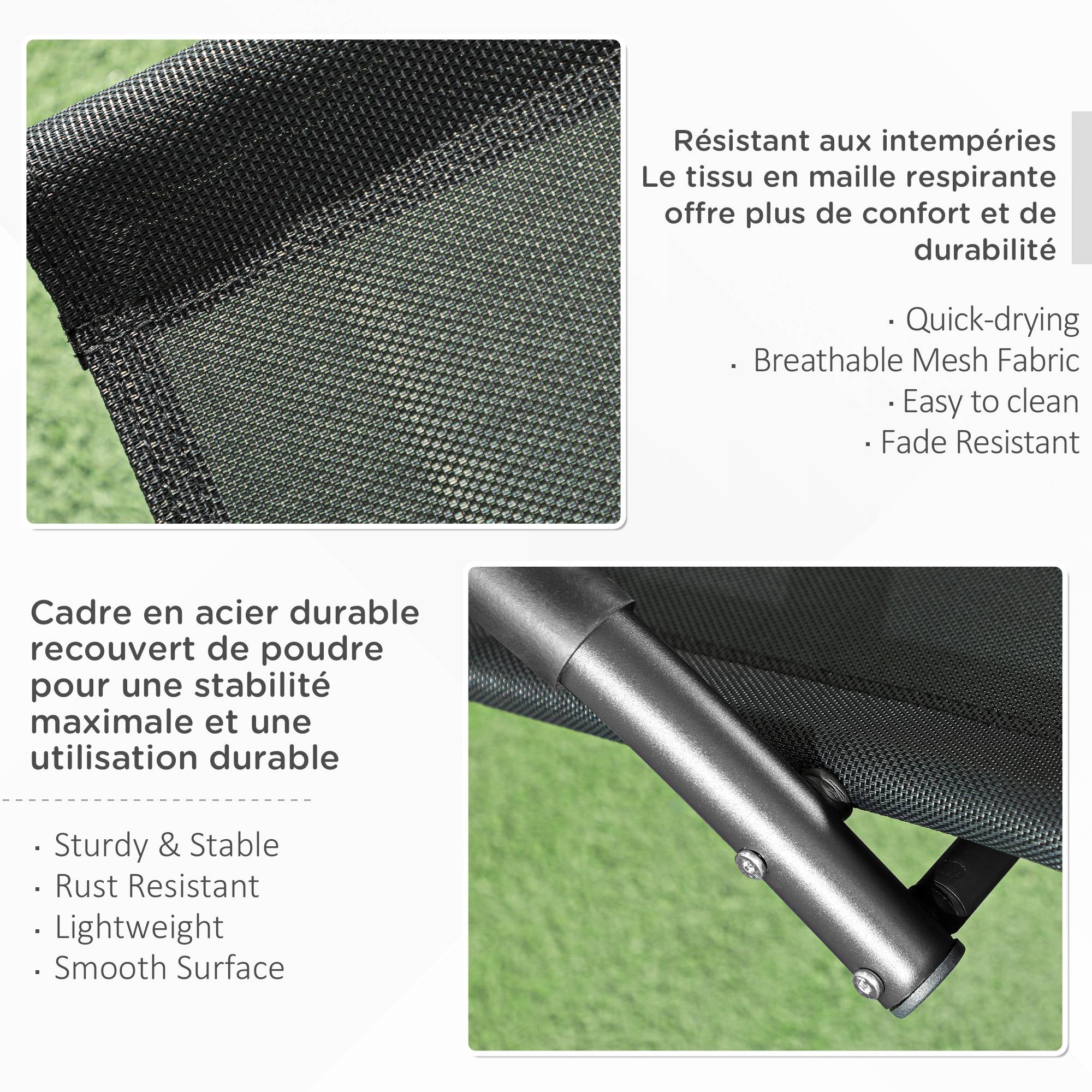 Chaise longue à bascule aluminium noir 393.7 x 154.94 x 223.52 cm - PANGIVO - Image 8