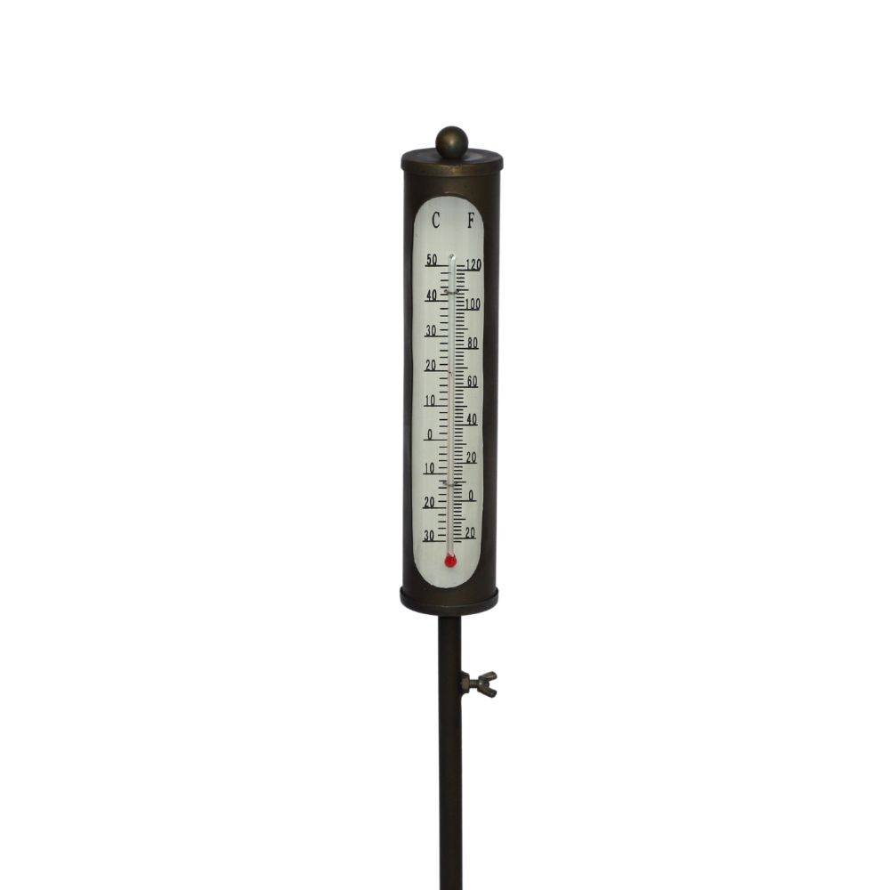 Grand thermomètre extérieur tuteur plante à piquer métal doré 114cm Chemin de campagne