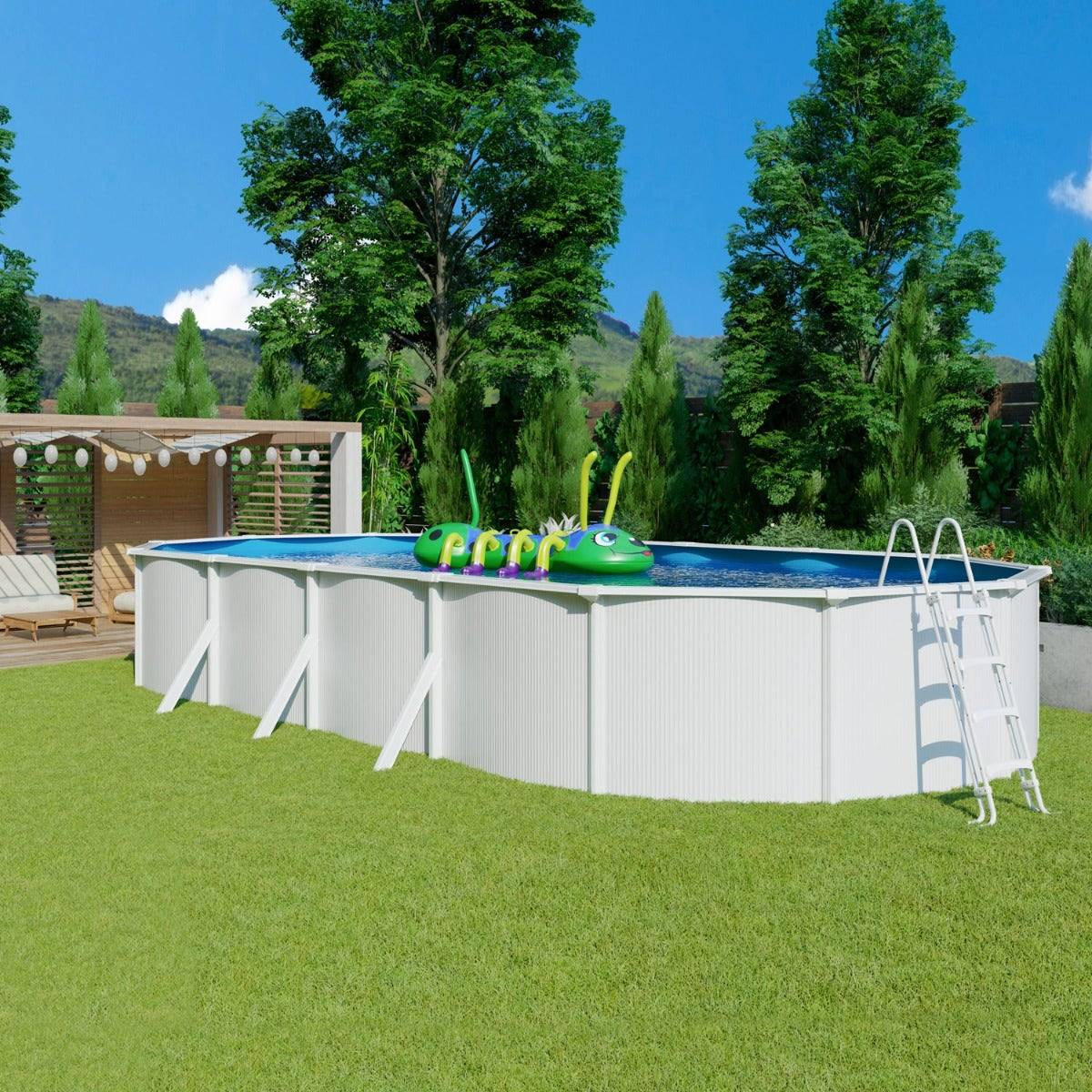 Piscine hors sol acier ovale 9,15 x 4,55 x 1,32 m blanche SAPHIR - Image 2