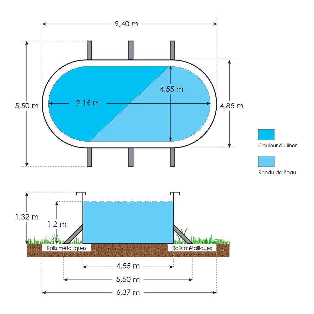 Piscine hors sol acier ovale 9,15 x 4,55 x 1,32 m blanche SAPHIR - Image 3
