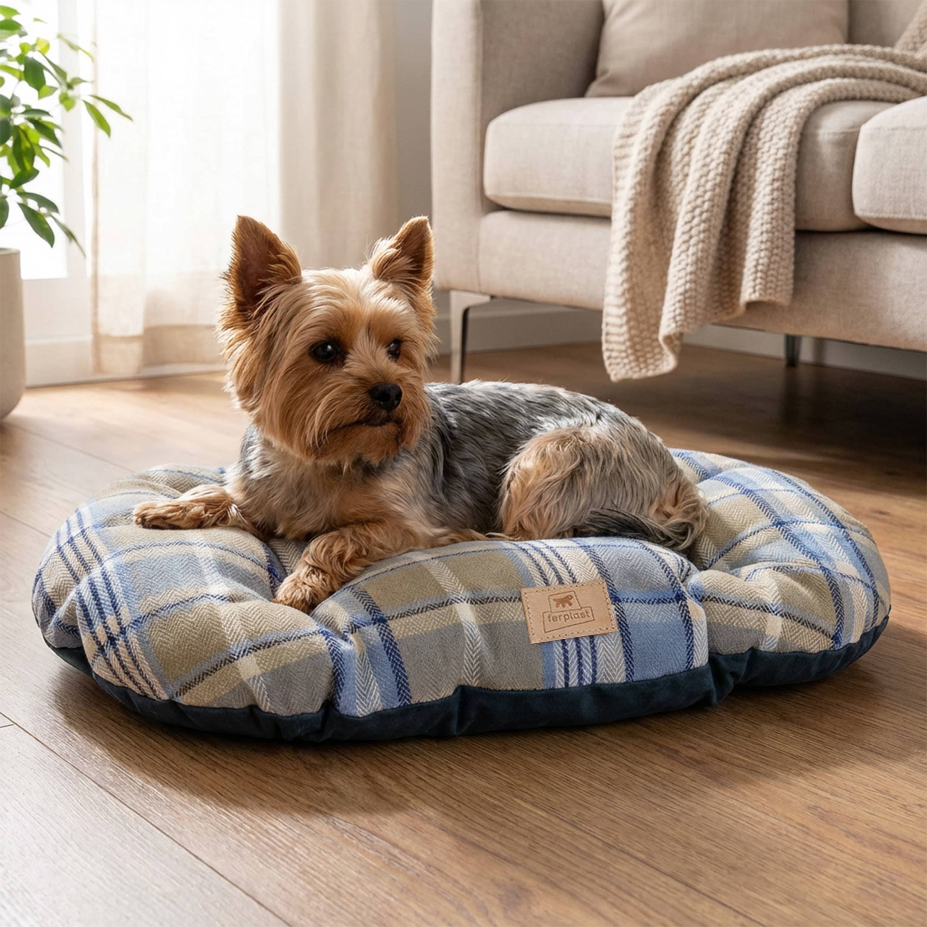 Ferplast - Coussin rembourré pour chiens et chats SCOTT 55/4, double-face, écossais, velours doux, lavable, Bleu - Imagen 4