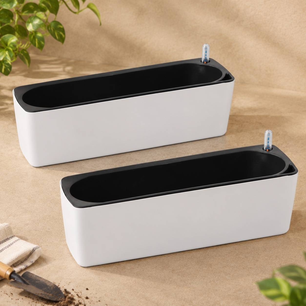 Pot Auto-Arosant Rectangulaire avec Indicateur de Niveau dEau pour Plantes dIntérieur - Image 2