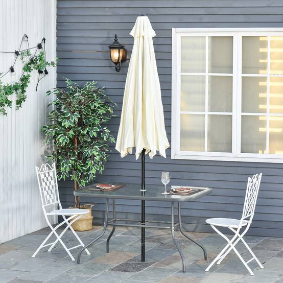 Table à Manger Rectangulaire Métal Jardin Terrasse Espace Parasol 120x80cm Gris - ComfortXL Outdoor Living - Image 4