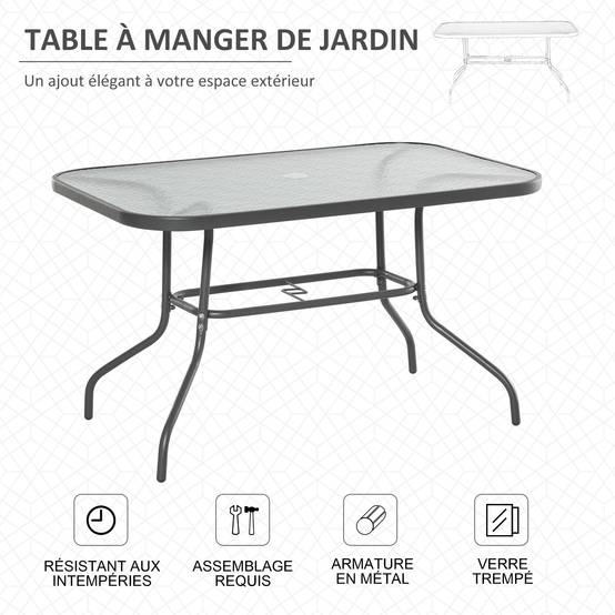 Table à Manger Rectangulaire Métal Jardin Terrasse Espace Parasol 120x80cm Gris - ComfortXL Outdoor Living - Image 8