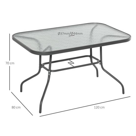 Table à Manger Rectangulaire Métal Jardin Terrasse Espace Parasol 120x80cm Gris - ComfortXL Outdoor Living - Image 5