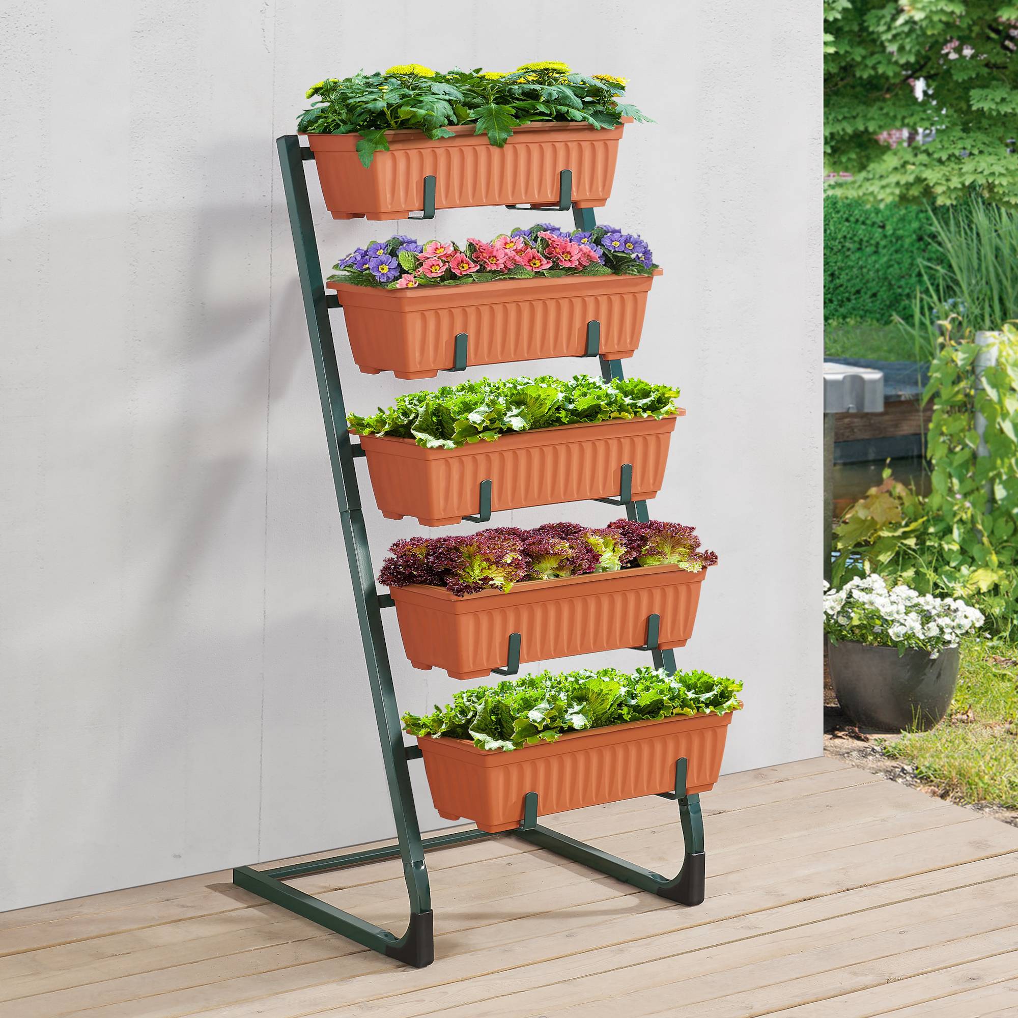 Jardinière verticale Schiedam à 5 niveaux 54,5 x 50 x 115 cm vert foncé marron [en.casa] - Imagen 2