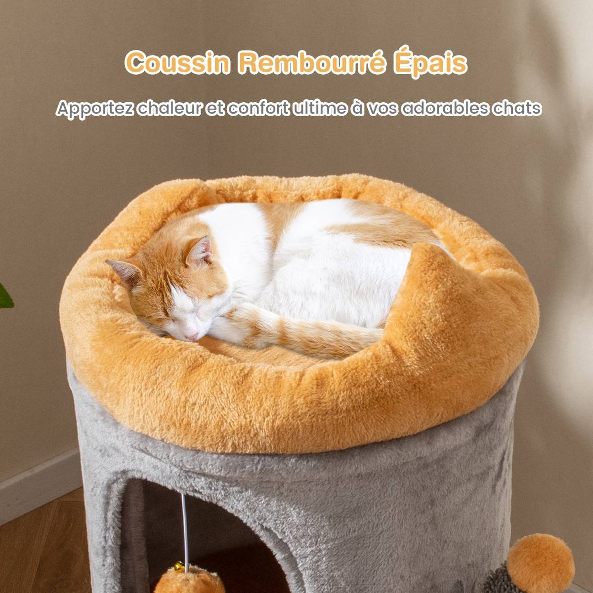 Arbre à Chat Mignon avec 2 Condos Confortables 2 Boules en Peluche Suspendues Perchoir Supérieur - Image 3