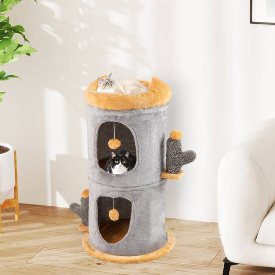 Arbre à Chat Mignon avec 2 Condos Confortables 2 Boules en Peluche Suspendues Perchoir Supérieur - Image 4