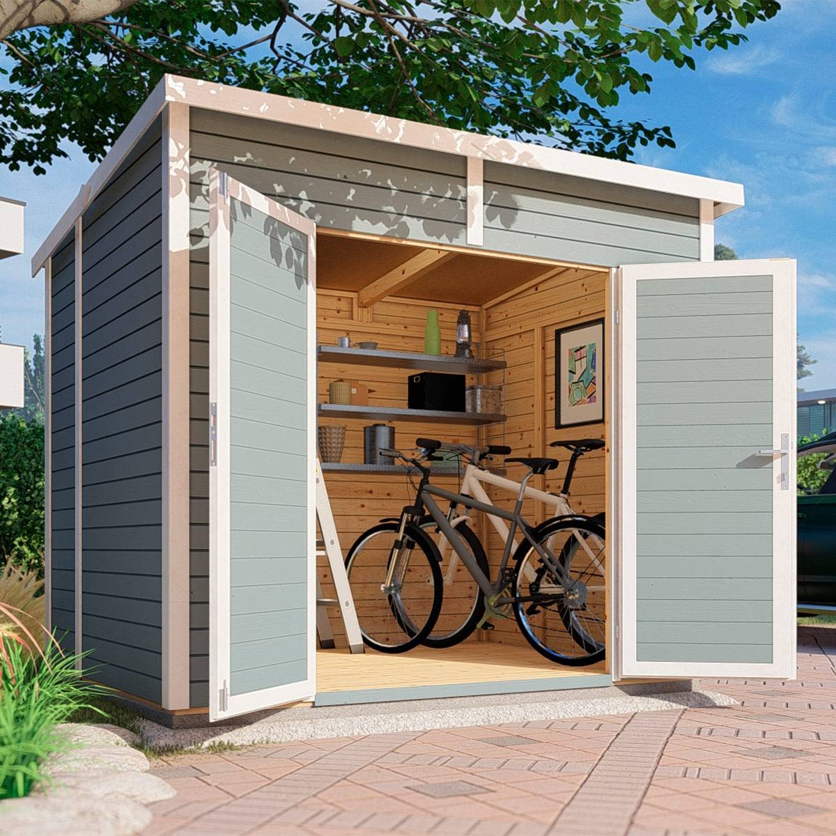 Abri de jardin en bois gris Bertilo 4,32 m² - Bertilo - Imagen 2