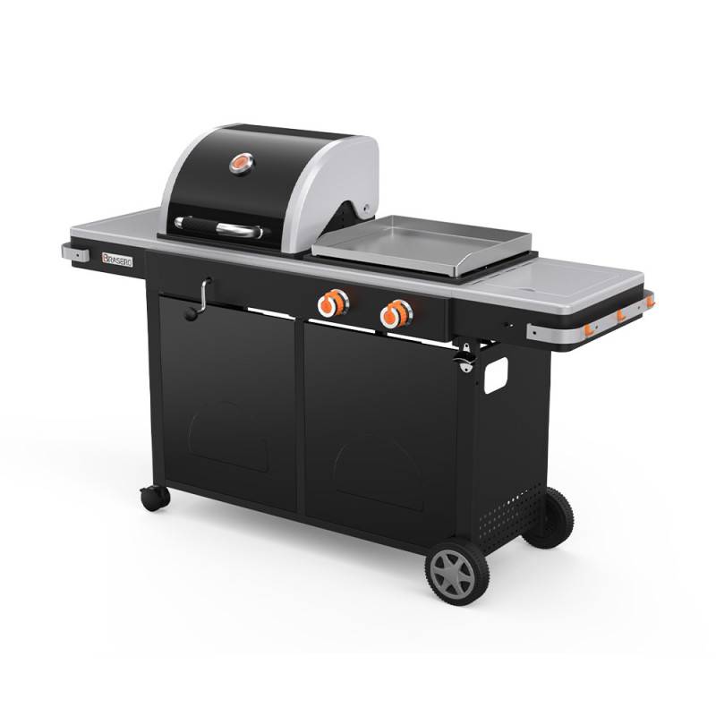 Brasero - Plancha gaz et barbecue charbon Bi‑Energy L - BRASERO BY FAVEX – 2 x 3,6 kW – Plaque inox – réglage charbon – 10 à 12 convives