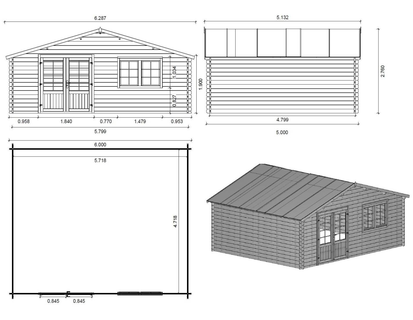 Altanka - Abri de jardin bois 30 m² 6×5 m madriers 40 mm avec double porte et toiture double pente – Altanka - Imagen 3