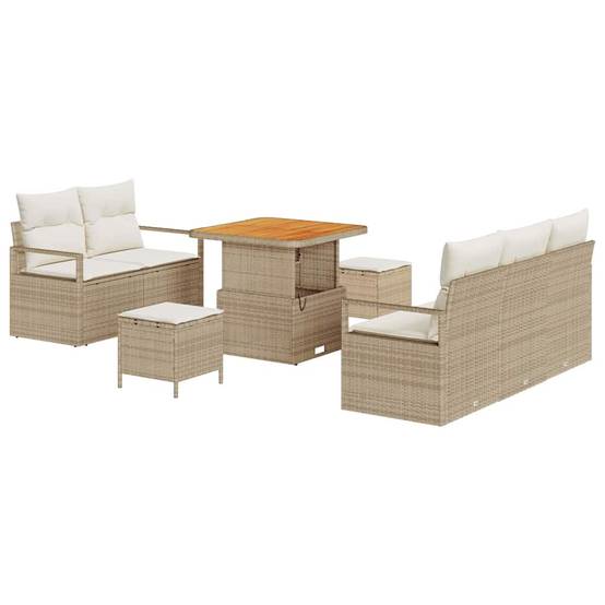 Set Canapé Jardin 8 Pcs Rotin Synthétique & Bois Charme Naturel Beige et Crème – ComfortXL Outdoor Living - Image 2