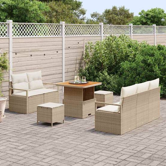 Set Canapé Jardin 8 Pcs Rotin Synthétique & Bois Charme Naturel Beige et Crème – ComfortXL Outdoor Living - Image 3
