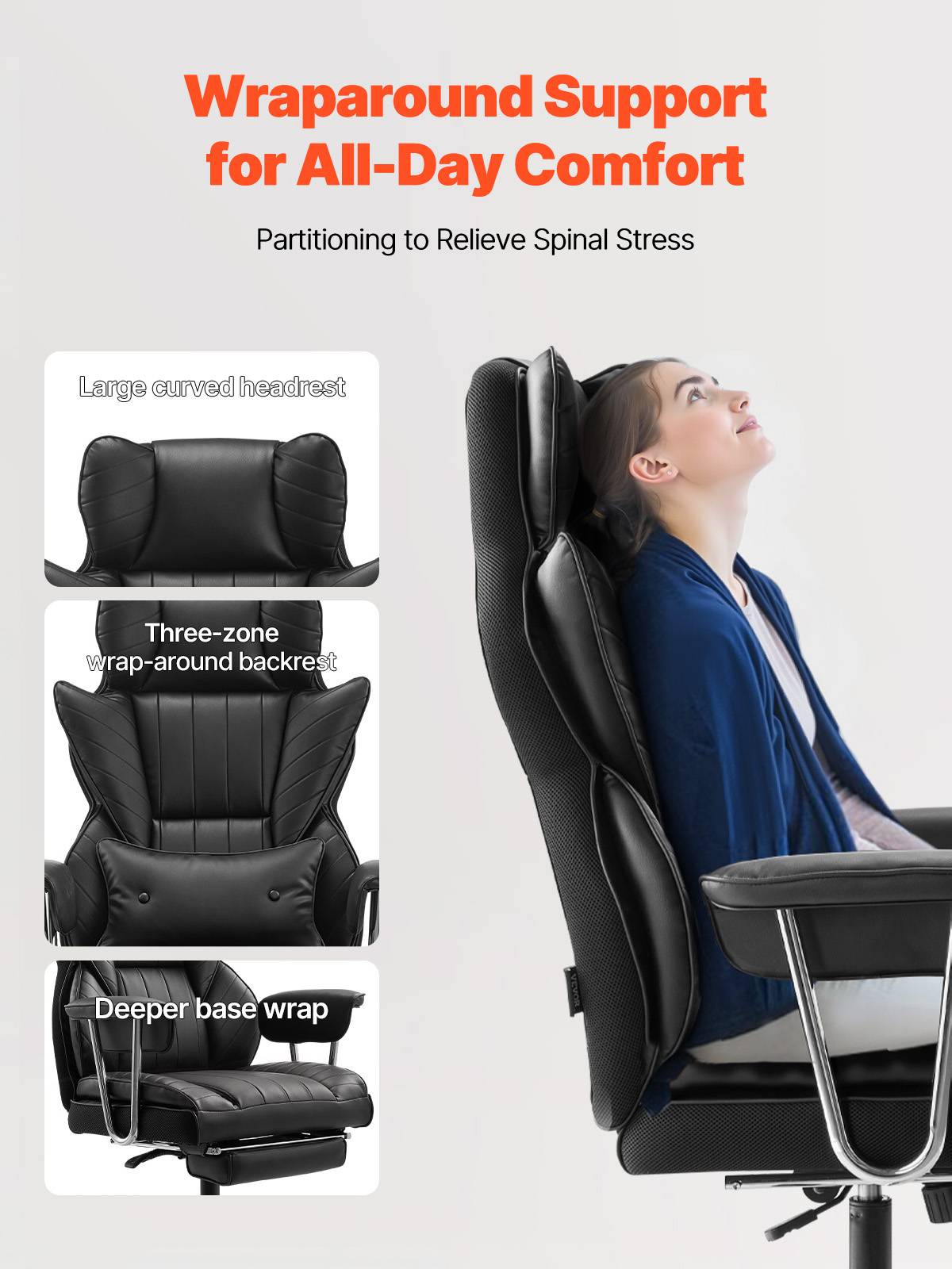 Chaise de Bureau Ergonomique avec Support Lombaire Appui-Tête