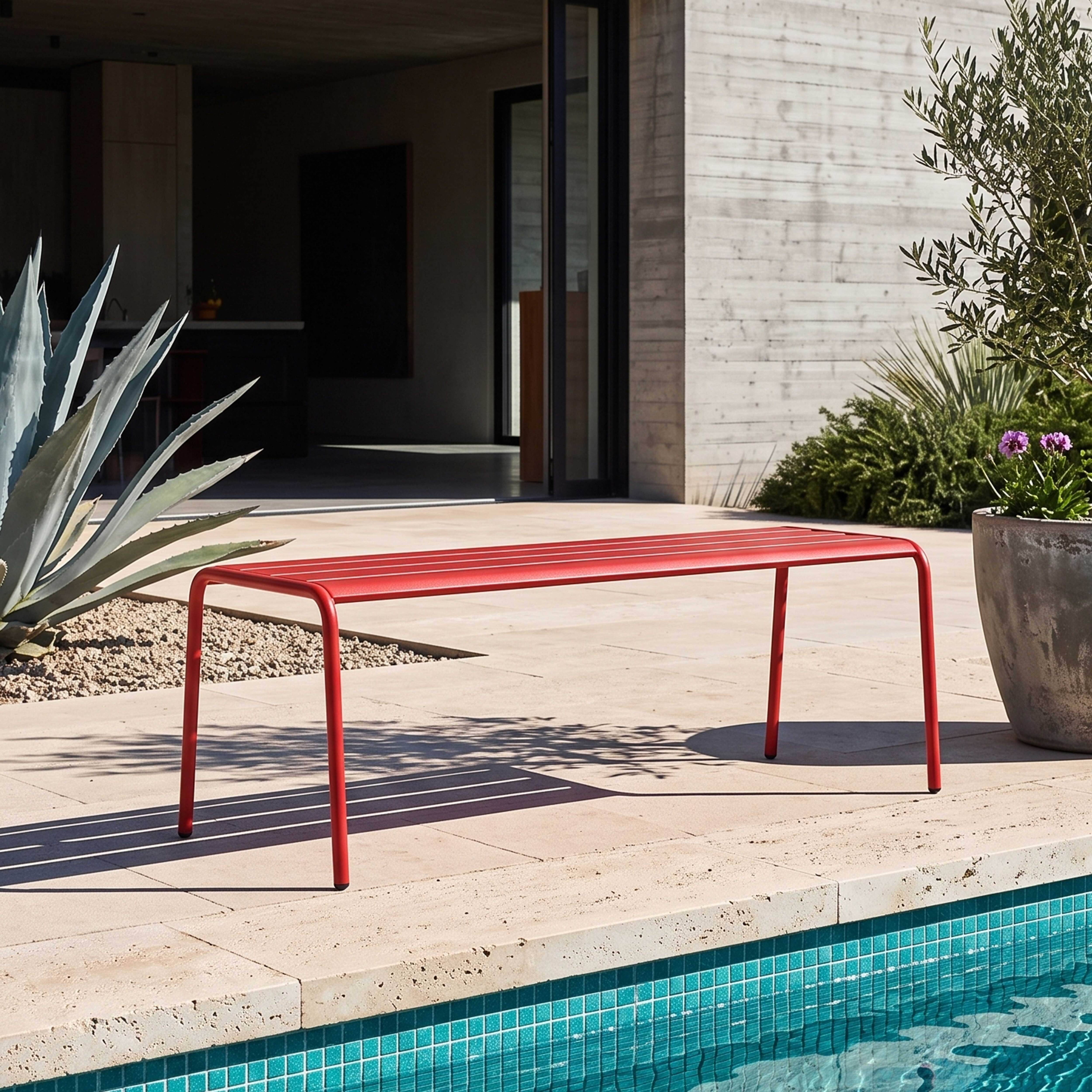 Oviala - Banc de jardin en acier rouge Palavas - Oviala - Imagen 2