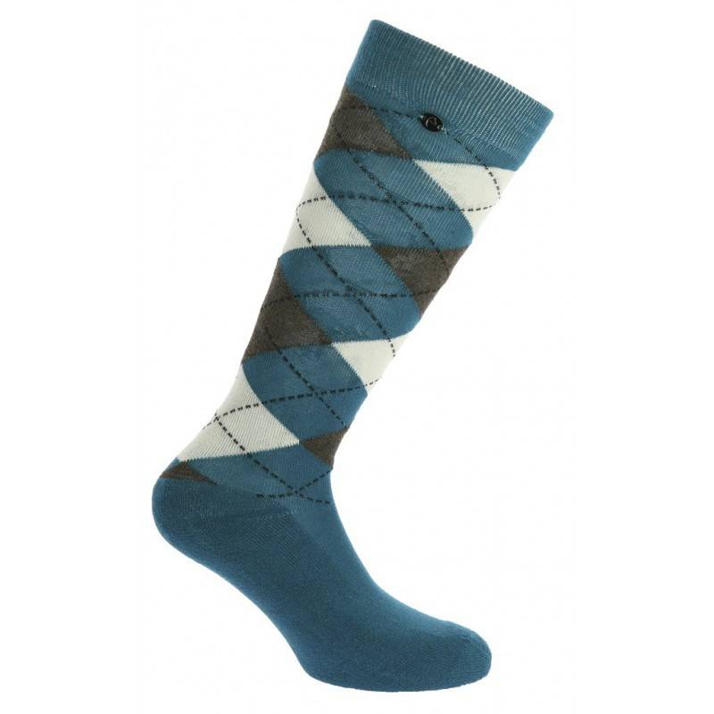 Chaussettes Equithème Argyle - Taille 35/38 - Bleu saphir/ecru