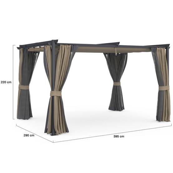 Pergola édition intégrale moustiquaire toit rétractable 3x4 M et 4 rideaux taupe - Image 6