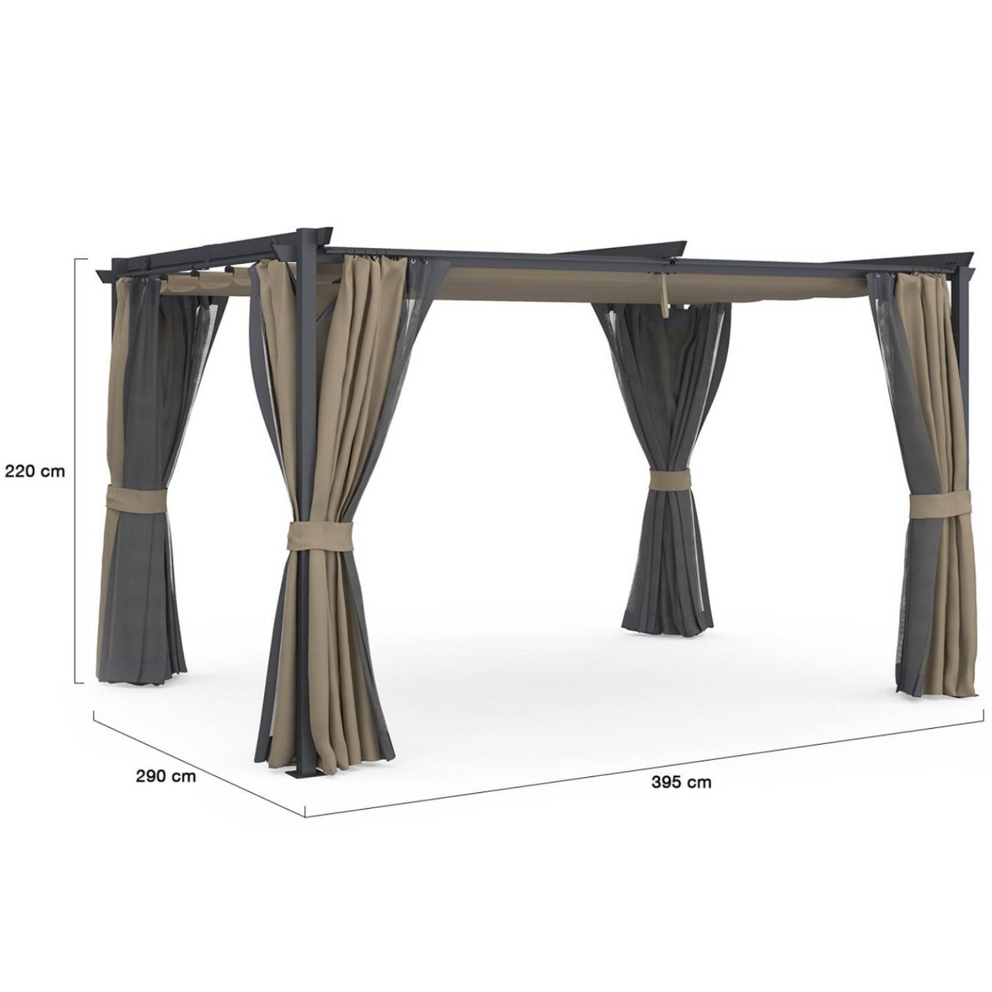 Pergola édition intégrale moustiquaire toit rétractable 3x4 M et 4 rideaux taupe - Image 6