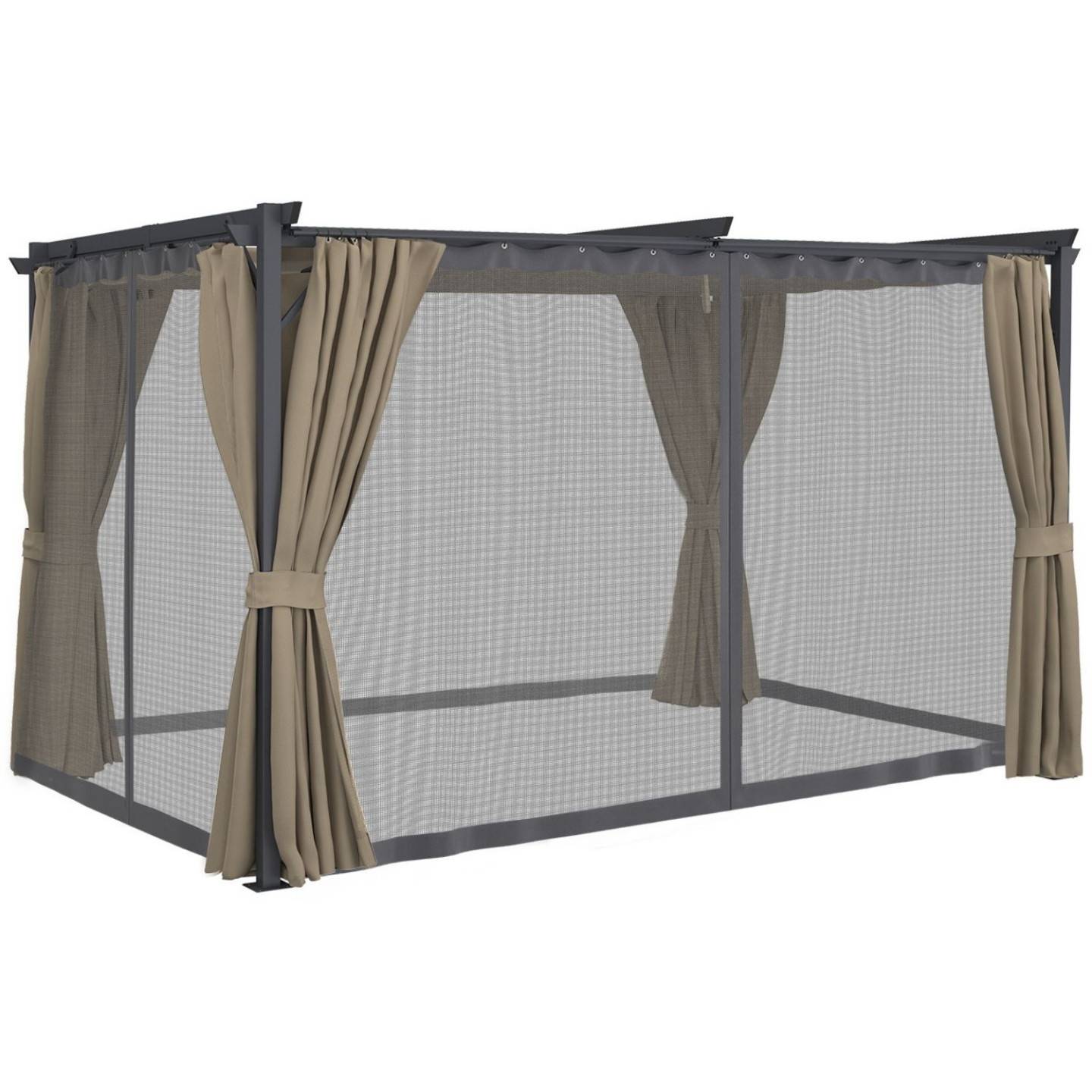 Pergola édition intégrale moustiquaire toit rétractable 3x4 M et 4 rideaux taupe - Image 2