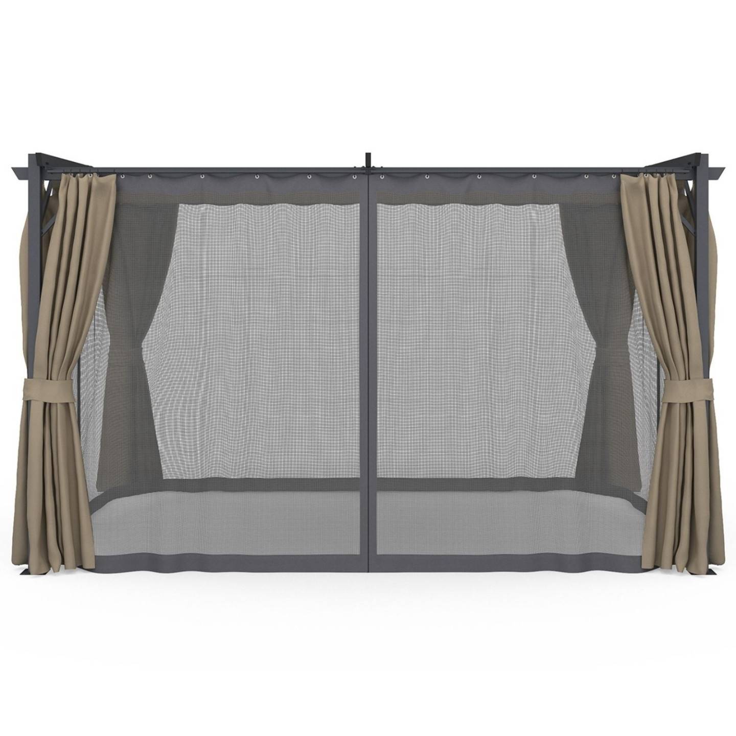 Pergola édition intégrale moustiquaire toit rétractable 3x4 M et 4 rideaux taupe - Image 5