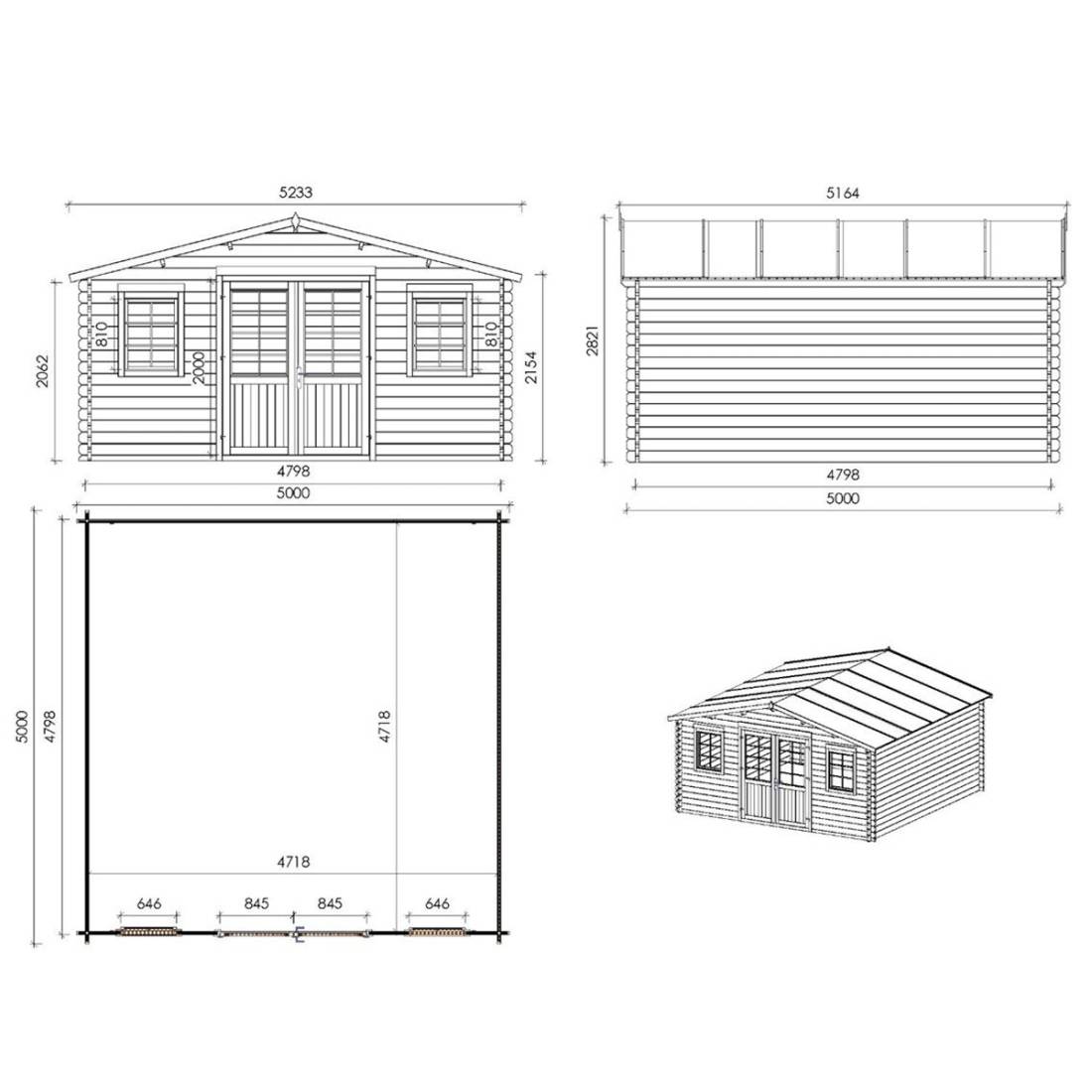 Altanka - Abri de jardin en bois - 25m2 - 5x5m - Ep. 40mm - Couleur: naturel - DOM612 - ALTANKA - Image 4
