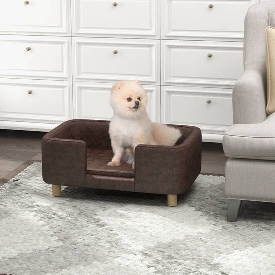Lit pour chien bois massif intérieur coussin amovible 74cm marron - ComfortXL Outdoor Living - Image 4