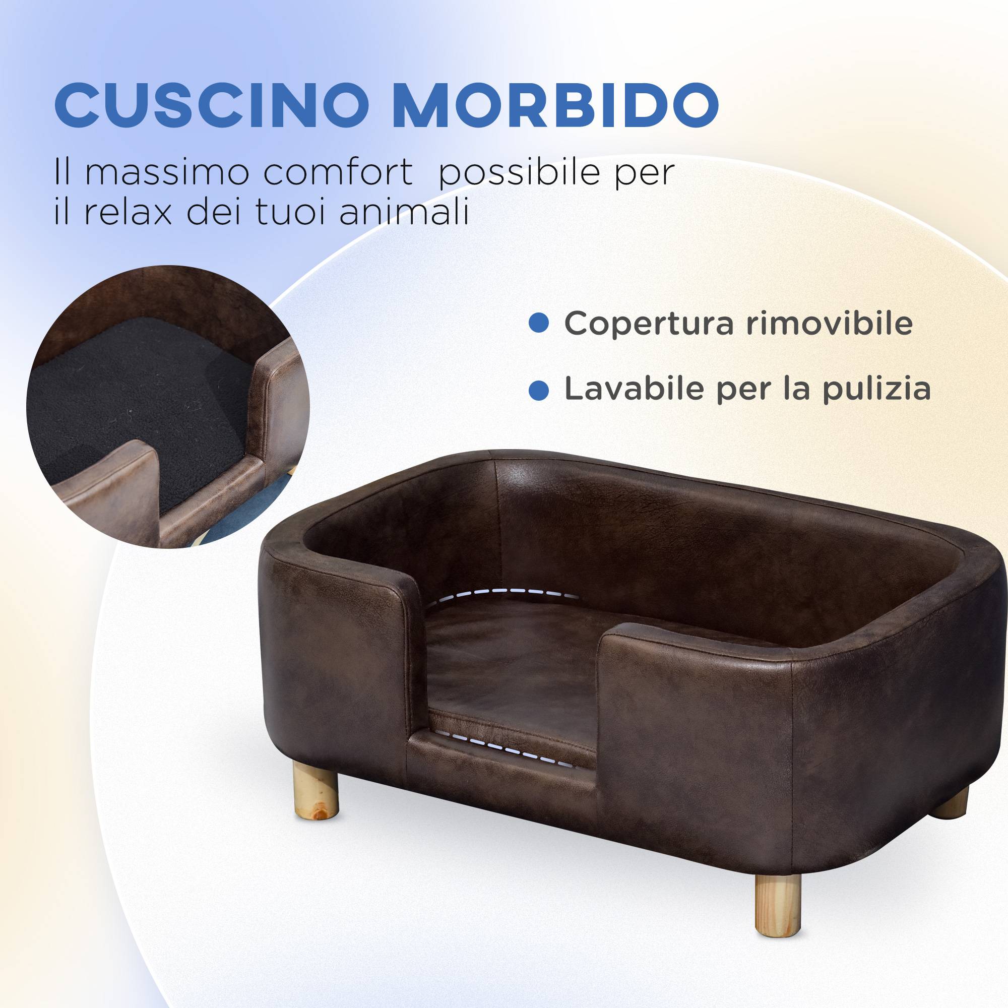 Lit pour chien bois massif intérieur coussin amovible 74cm marron - ComfortXL Outdoor Living - Image 9