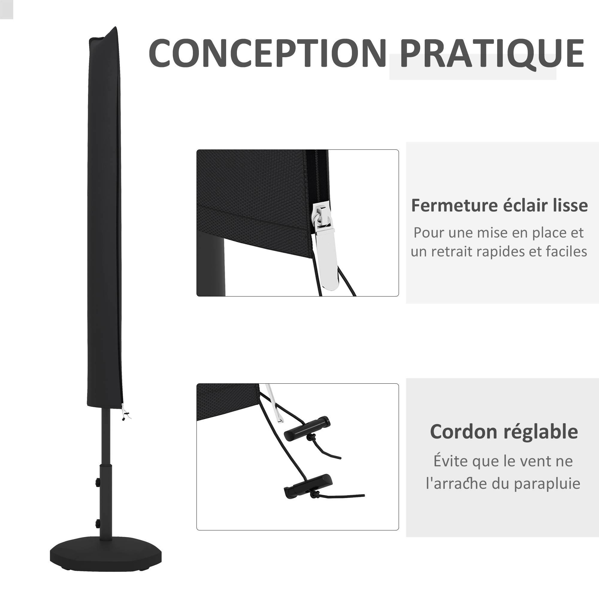 Housse de protection pour parasol droit en polyester oxford 420D noir 35 x 25 x 178 cm - PANGIVO - Image 7