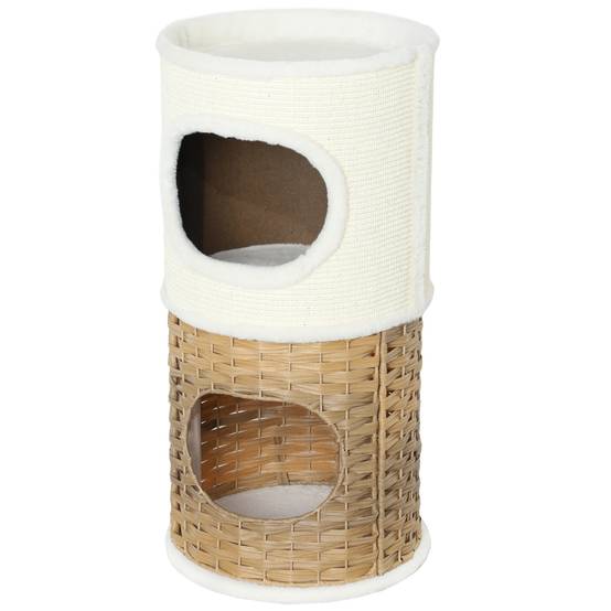 Tour chat 3 niveaux bois griffoir sisal naturel polaire ultra douce 40x80cm crème - ComfortXL Outdoor Living - Image 2