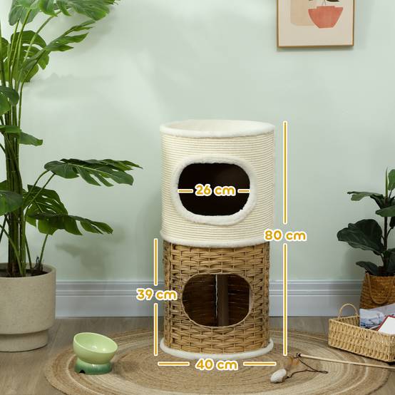 Tour chat 3 niveaux bois griffoir sisal naturel polaire ultra douce 40x80cm crème - ComfortXL Outdoor Living - Image 5