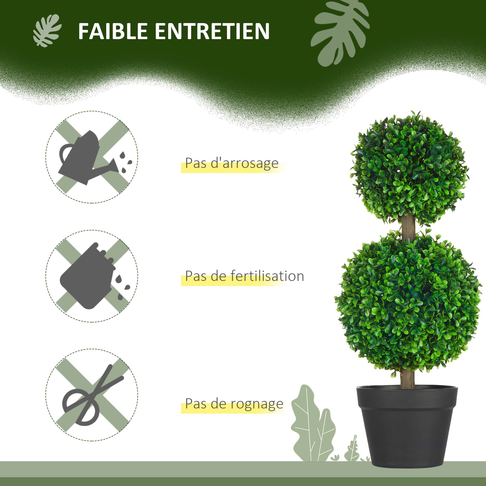 Lot de 2 arbres buis artificiel double boules avec tronc et pot inclus - hauteur 60 cm vert - Image 8
