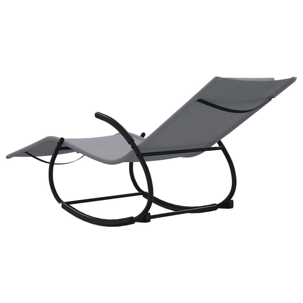 Helloshop26 - Transat chaise longue bain de soleil lit de jardin terrasse meuble d'extérieur à bascule 164 acier et textilène gris - Imagen 4