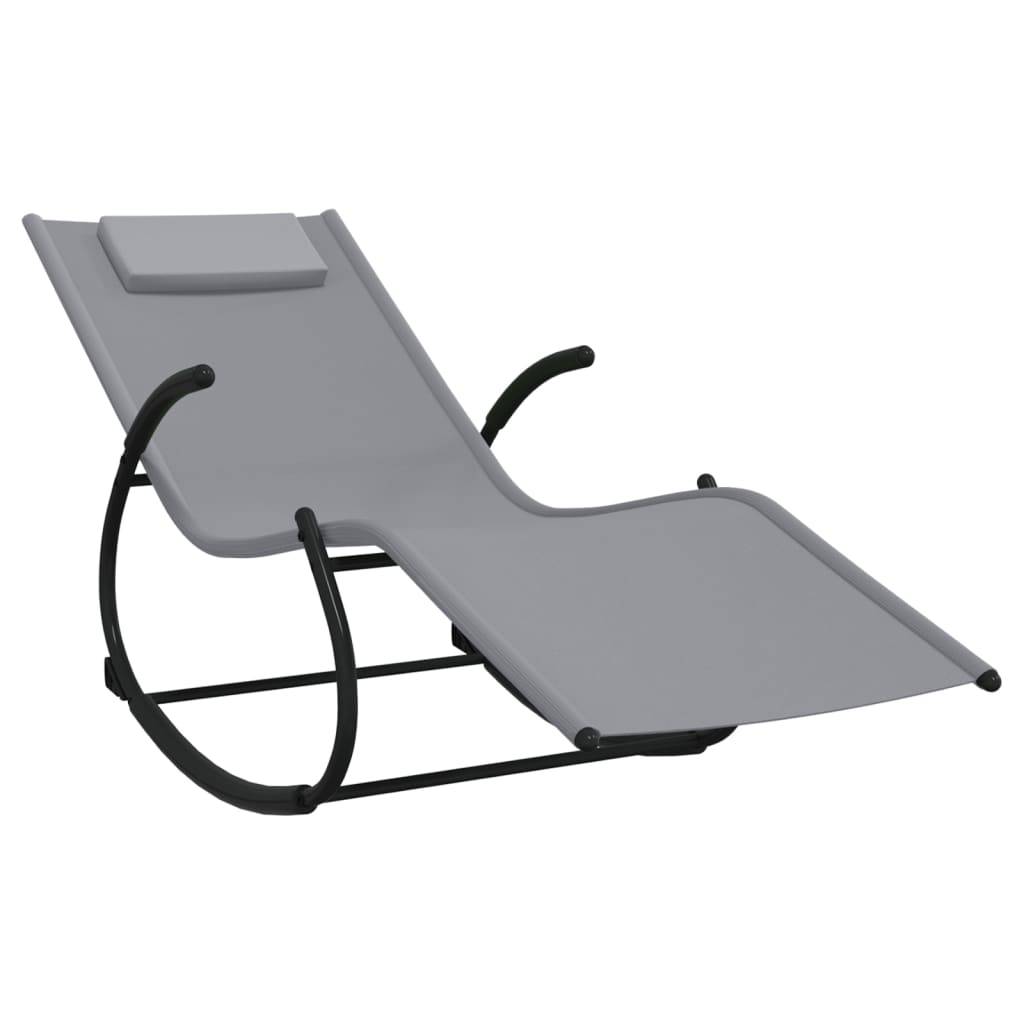Helloshop26 - Transat chaise longue bain de soleil lit de jardin terrasse meuble d'extérieur à bascule 164 acier et textilène gris - Imagen 1