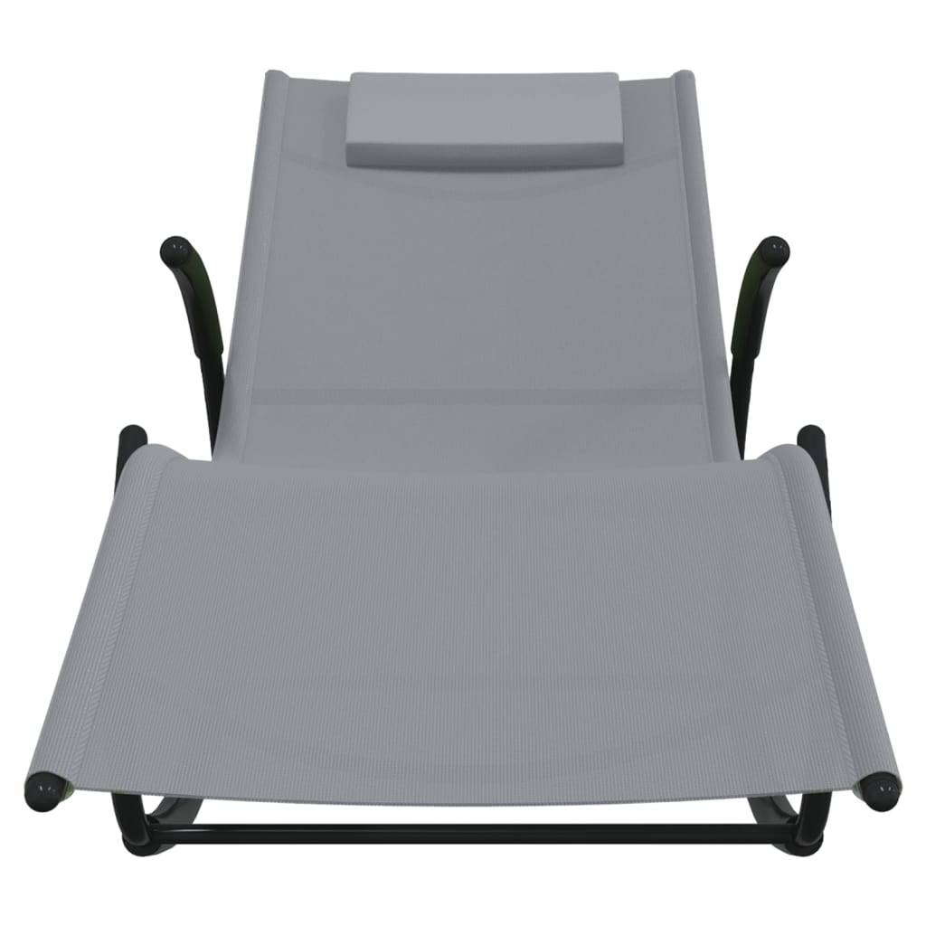 Helloshop26 - Transat chaise longue bain de soleil lit de jardin terrasse meuble d'extérieur à bascule 164 acier et textilène gris - Imagen 2
